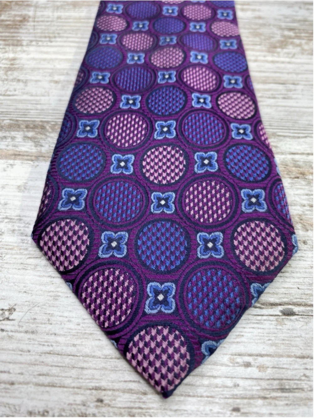 Bruno Piatelli Silk Tie Purple Blue Pink Geometric 100% Silk 59” x 3.5”